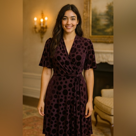 Tommy Hilfiger Purple Velvet Polka Dot Faux Wrap dress NWT 2 - Picture 1 of 6